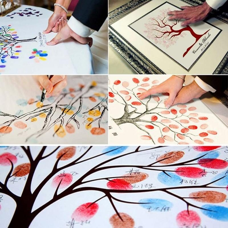 Ujjlenyomat Diy Tree Esküvői Aláírás Vendégkönyv Vászon Bejelentkezés Fadíszek
