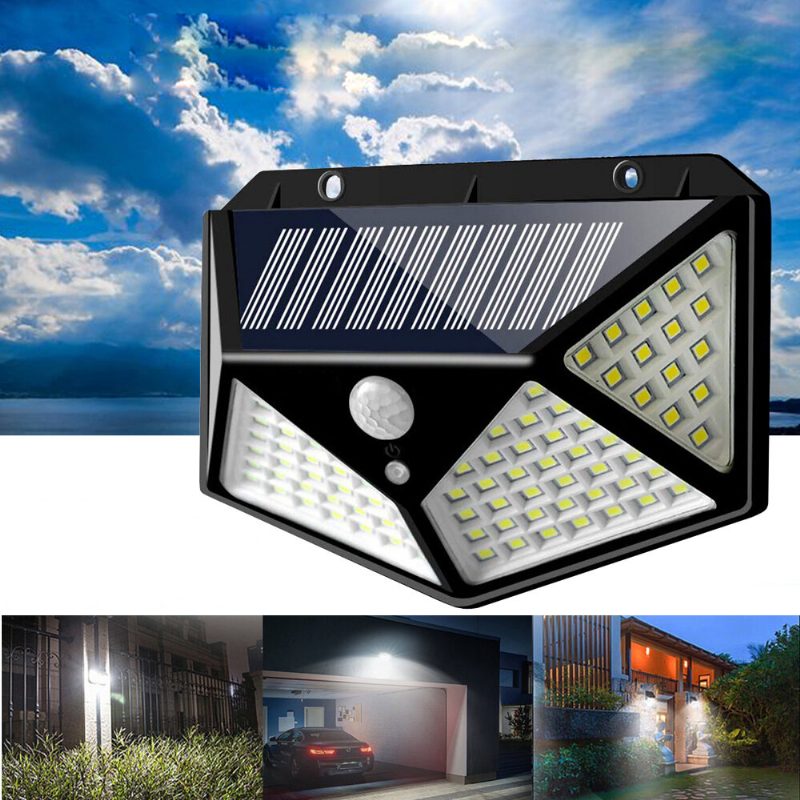 100 Led Napelemes Pir Mozgásérzékelős Fali Lámpa Kültéri Kerti 3 Üzemmód