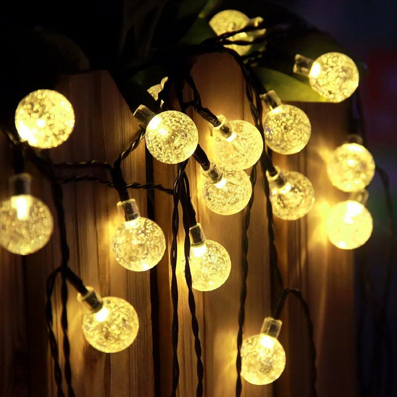 12m 8 Mód 100led Napelemes Zsinór Fénykristály Golyó Tündér Lámpa Esküvői Nyaraló Buli Karácsonyfa Díszek Fények