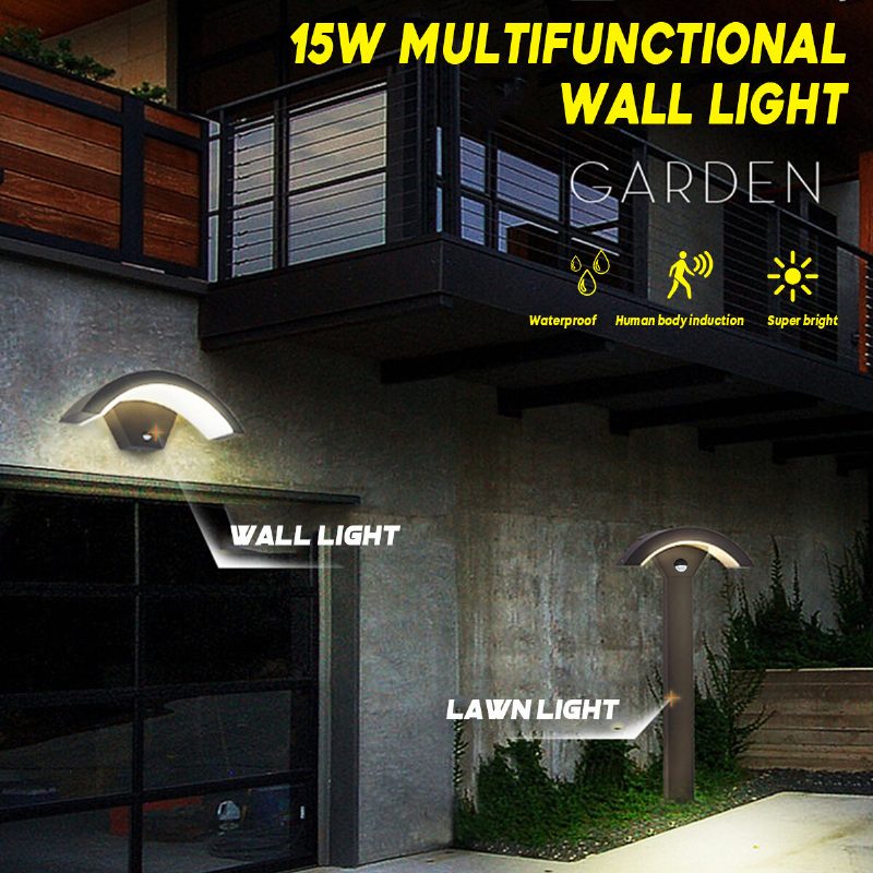 15 W-os Led Kültéri Lámpa Fali Lámpaház Világítás Mozgásérzékelővel Antracit