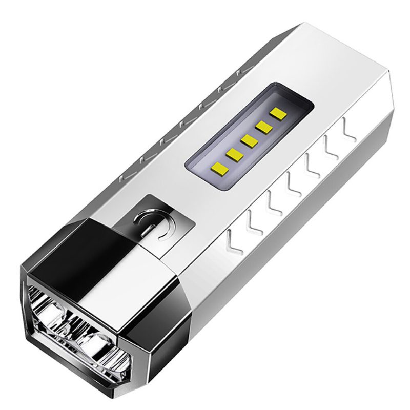 2*led+5*cob Három Fényforrású Zseblámpa 18650 Usb Újratölthető Hordozható Vízálló Led Power Bank Funkcióval