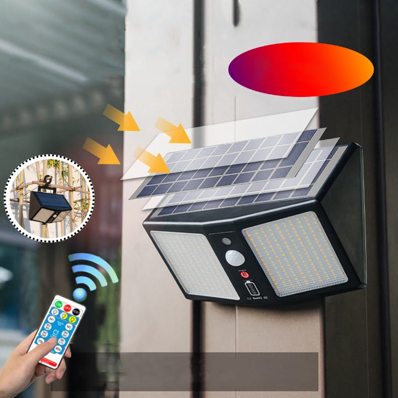 20w 360led Vízálló Napelemes Emberi Érzékelő Kültéri Kerti Biztonsági Fali Lámpa + Távirányító