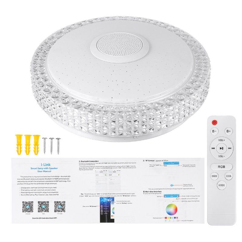 220v Rgb Led Zene Mennyezeti Lámpa Szabályozható Bluetooth App+távirányító Konyha Hálószoba