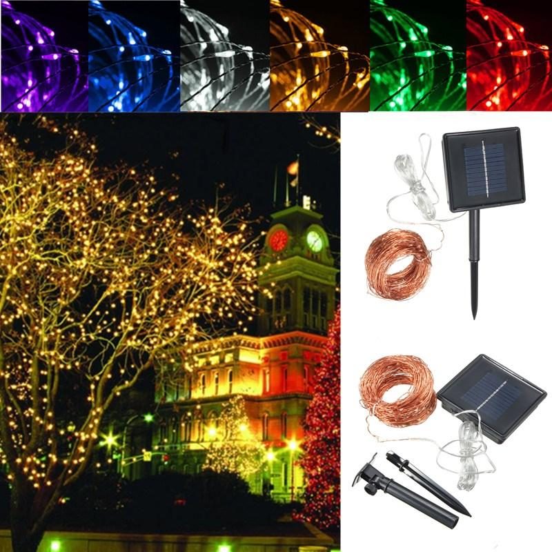 32m Napelemes Led Szál Réz Drót Fairy Light Karácsonyi Lámpa Vízálló
