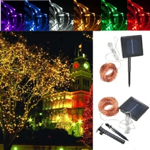 32m Napelemes Led Szál Réz Drót Fairy Light Karácsonyi Lámpa Vízálló