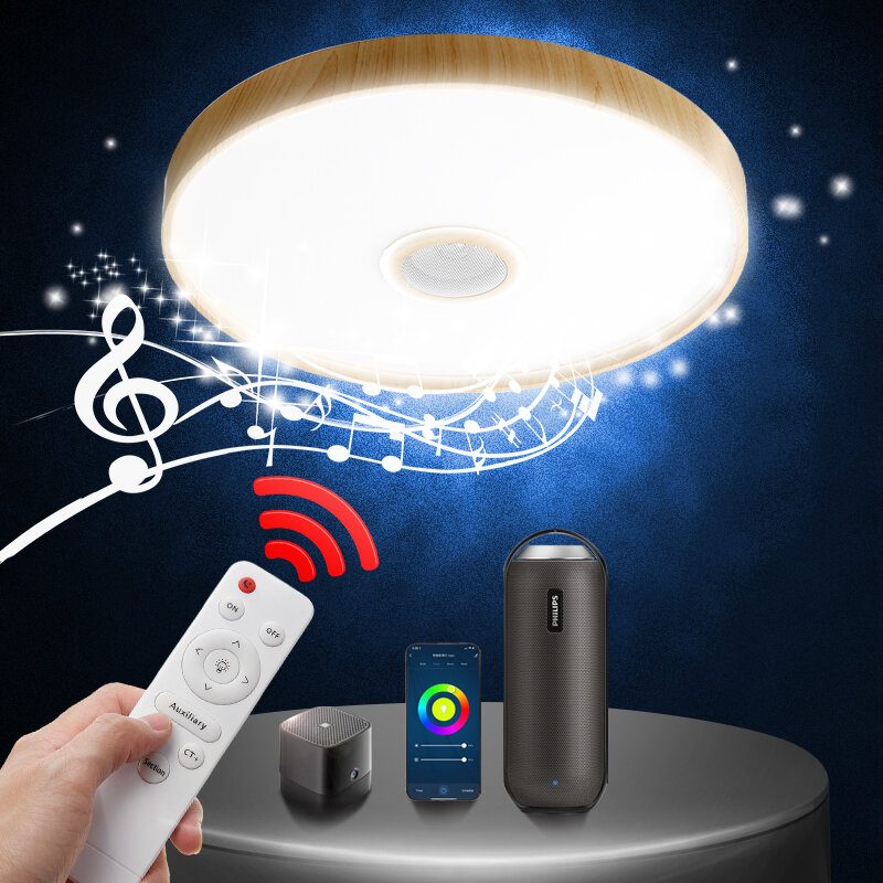 38 cm-es Mennyezeti Lámpa Bluetooth Hangszóróval Szabályozható Modern Intelligens Otthoni Partivilágítás Vezérlőlámpa Színe Fényerő És Zene Távirányítóval A Mobilalkalmazáson Keresztül