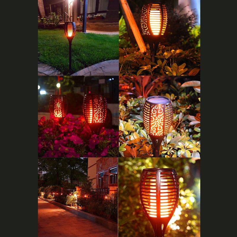 4db 51cm 12led Napelemes Lángos Gyeplámpa Meleg Fehér Vízálló Kültéri Kerti Tűzlámpa Lámpa