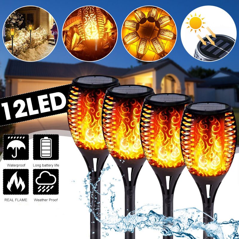 4db 51cm 12led Napelemes Lángos Gyeplámpa Meleg Fehér Vízálló Kültéri Kerti Tűzlámpa Lámpa