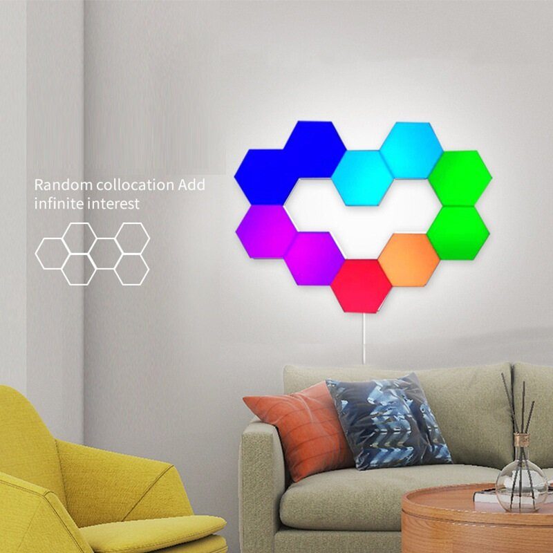 6db/10db Rgb Színes Méhsejt Könnyű Érintésfény Hatszögletű Fali Lámpa Quantum Light Hálószoba Nappali Éjjeli
