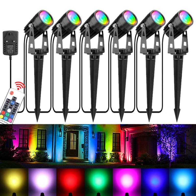 6db Rgb Led Kerti Tüskés Lámpák Kültéri Spotlámpák Táj Lámpa Távirányító