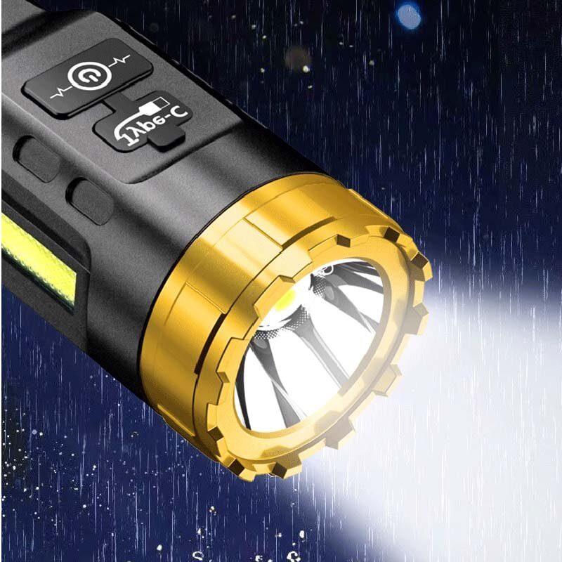 Bikight 885 Led+cob 500 M Hosszú Hatótávolságú Erős Abs Házas Zseblámpa Cob Oldalsó Lámpával C Típusú Usb Újratölthető Hordozható Led Erőteljes Spotlámpa