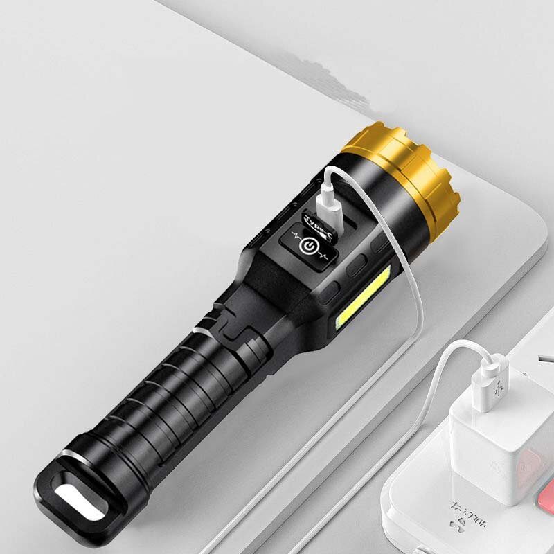 Bikight 885 Led+cob 500 M Hosszú Hatótávolságú Erős Abs Házas Zseblámpa Cob Oldalsó Lámpával C Típusú Usb Újratölthető Hordozható Led Erőteljes Spotlámpa