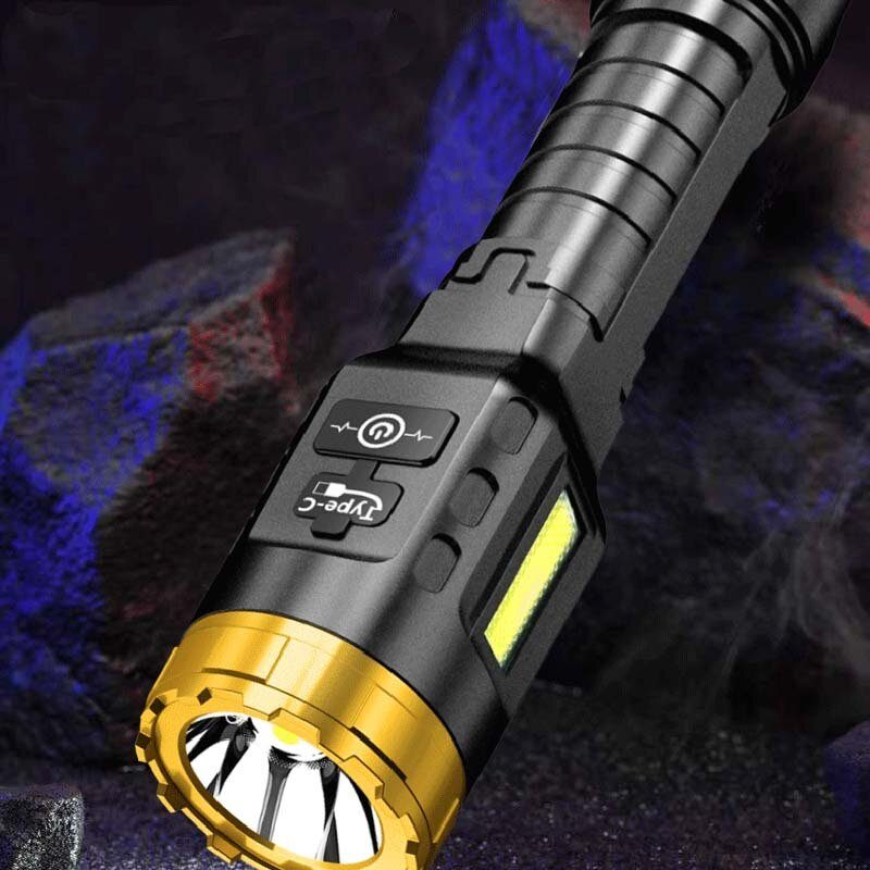 Bikight 885 Led+cob 500 M Hosszú Hatótávolságú Erős Abs Házas Zseblámpa Cob Oldalsó Lámpával C Típusú Usb Újratölthető Hordozható Led Erőteljes Spotlámpa