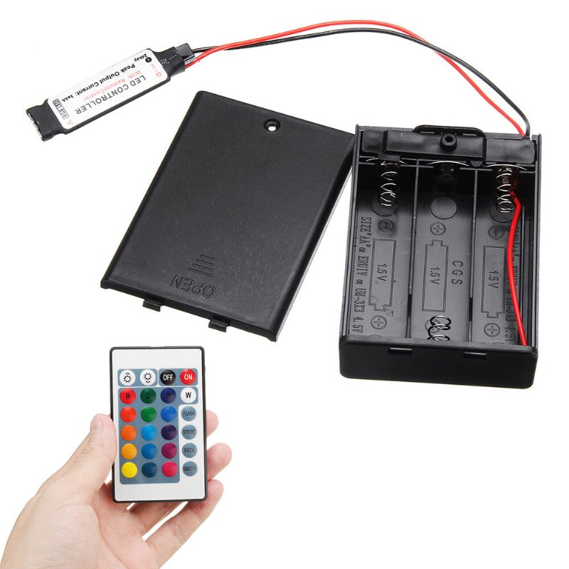 Dc 4.5 V-os Mini Rf Vezérlő Elemtartó Doboz 24 Gombos Távirányítóval Rgb Led Szalaghoz