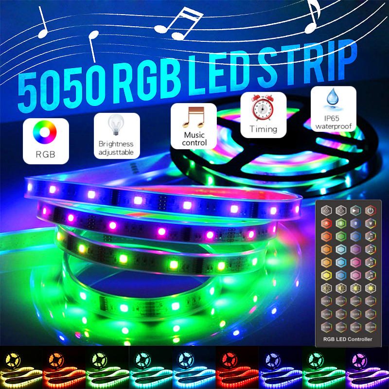 Dc12v 5m/10m 5050 Rgb Időzítő Funkciós Led Szalagfény Vízálló 40keys Távirányítóval + Zenevezérlővel