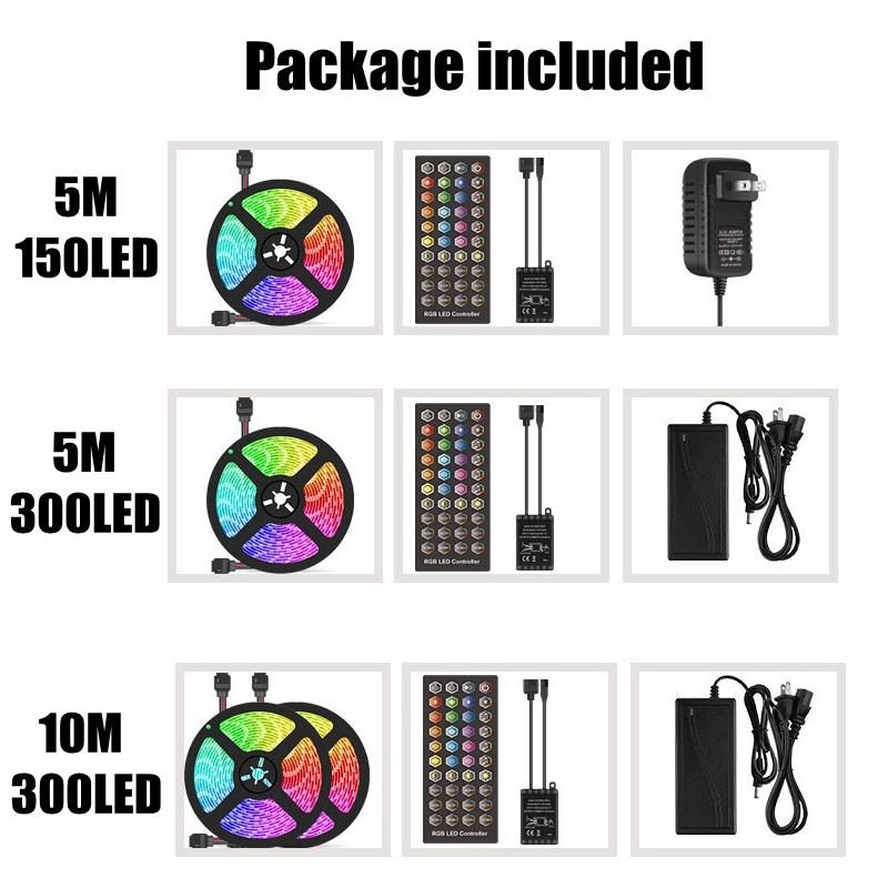 Dc12v 5m/10m 5050 Rgb Időzítő Funkciós Led Szalagfény Vízálló 40keys Távirányítóval + Zenevezérlővel