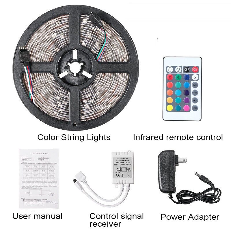 Dc12v 5m 2835 Smd Rgb Nem Vízálló Led Szalaglámpa + 24 Vagy 44 Gombos Infravörös Távirányító + Tápadapter