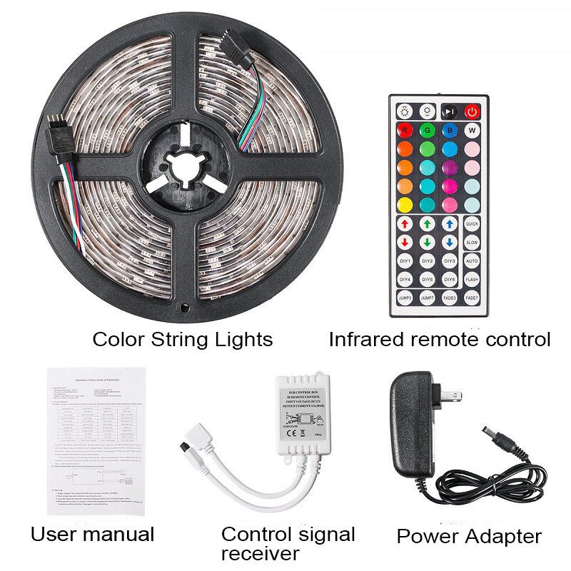 Dc12v 5m 2835 Smd Rgb Nem Vízálló Led Szalaglámpa + 24 Vagy 44 Gombos Infravörös Távirányító + Tápadapter