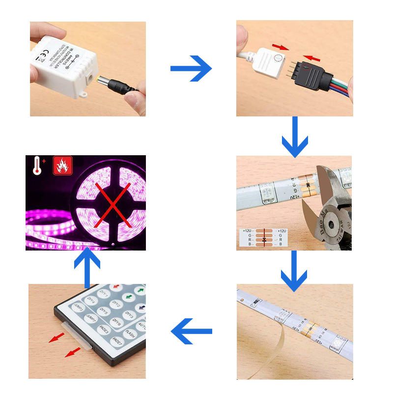 Dc12v 5m 2835 Smd Rgb Nem Vízálló Led Szalaglámpa + 24 Vagy 44 Gombos Infravörös Távirányító + Tápadapter