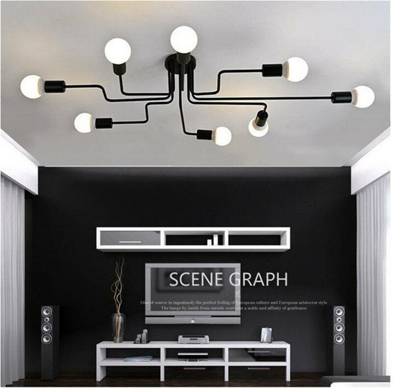 Elfland Industrial Edison 8 Lights Félig Süllyesztett Mennyezeti Lámpa E27 Vintage Kovácsoltvas Nagy Izzók Nélkül