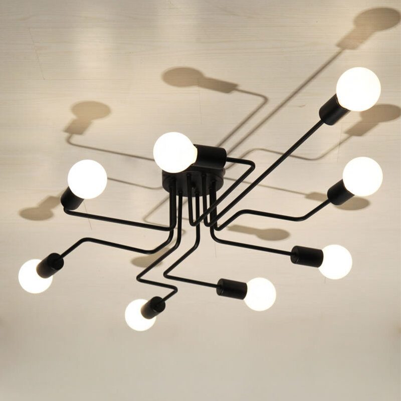 Elfland Industrial Edison 8 Lights Félig Süllyesztett Mennyezeti Lámpa E27 Vintage Kovácsoltvas Nagy Izzók Nélkül