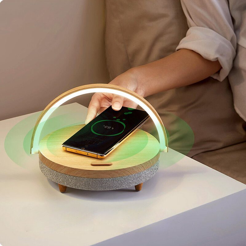 Ezvalo Vezeték Nélküli Töltő Zenei Asztali Lámpa Háromsebességes Fényerősség 5.0 Bluetooth Hangszóró C Típusú Telefontartó