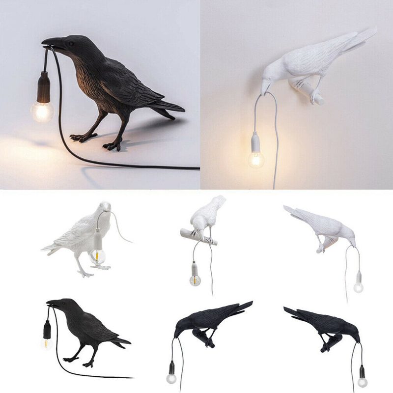 Fekete/fehér Madár Asztali Lámpák Gyanta Crow Lámpa Hálószoba Fali Világítótestek