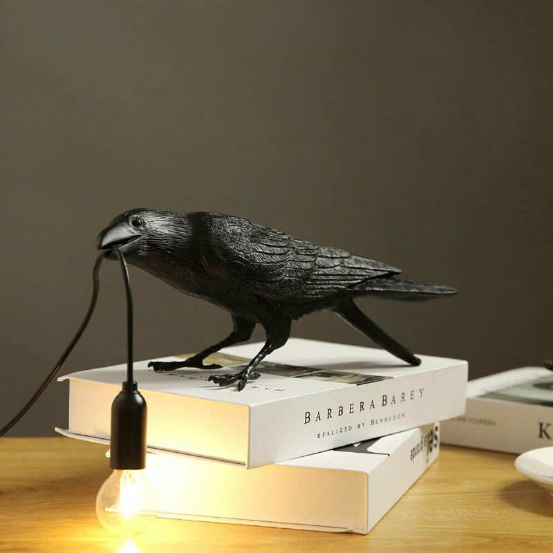 Fekete/fehér Madár Asztali Lámpák Gyanta Crow Lámpa Hálószoba Fali Világítótestek