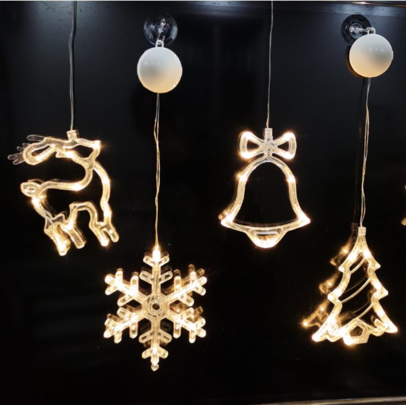 Led Karácsonyi Díszek Zsinór Hópehely Mikulás Fawn Tapadókorong Fényfüggöny Lámpa Függőlámpa Villanó Elemlámpa
