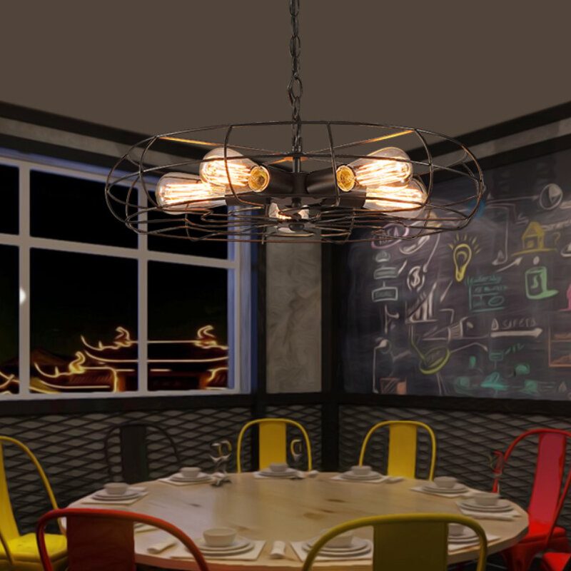 Loft Industrial Wind Vendégétterem Kávézó Csillár Amerikai Retro Kovácsoltvas Ventilátor Mennyezeti Lámpa Bár Asztal Internet