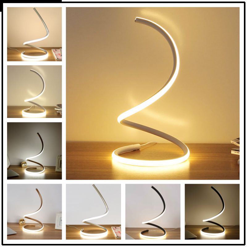 Modern Spirál Led Éjjeliszekrény Lámpa Ívelt Asztali Szabályozható Meleg Fehér