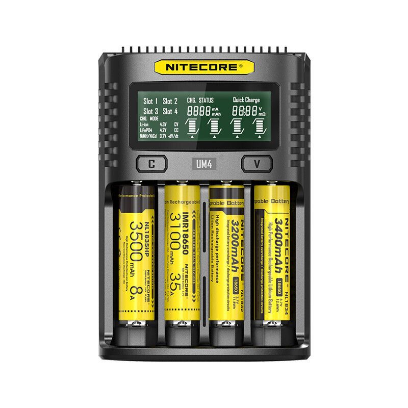 Nitecore Um2/um4 Lcd Kijelző 5v/2a Lítium Akkumulátor Töltő Usb Qc Smart Rapid Aa Aaa 18650 21700 26650
