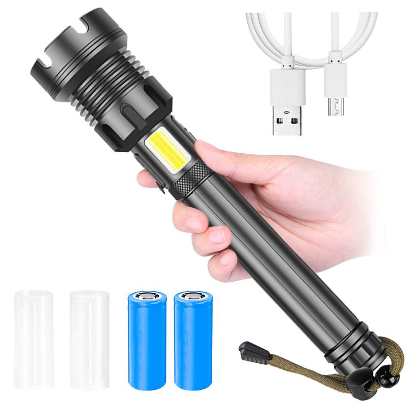 Outerdo Led Zseblámpa Cob Lámpával Nagyítható És Legerősebb 26650 Elemmel És Usb Újratölthető Kültéri Vagy Otthoni Vészhelyzet Esetén