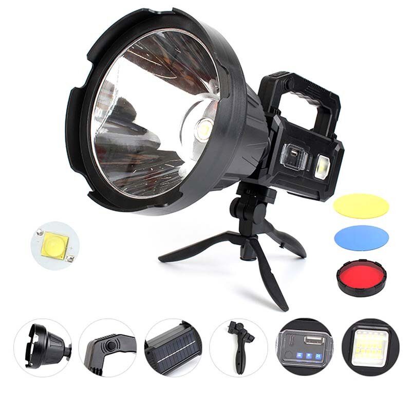 P50/p70/p90 Led-es Zseblámpa 5500-7000k Szuperfényes 6 Módos C Típusú Sloar Újratölthető Hosszú Dobású Vízálló Napelemes Hordozható Keresőlámpa Vadászat Kempingezéshez