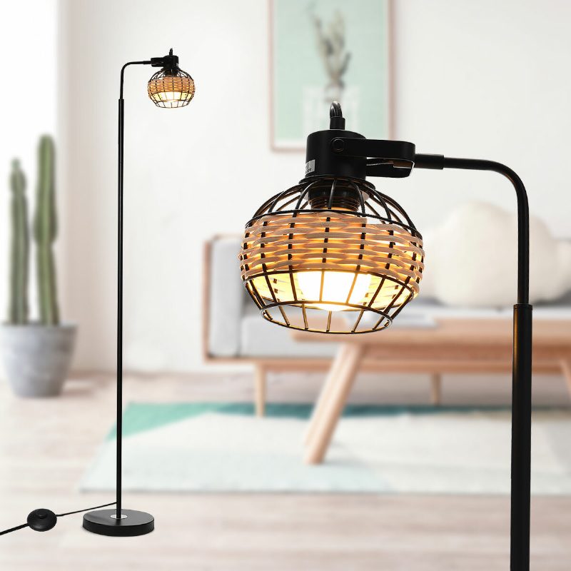Rattan Hollow Cage Design Állólámpa Modern És Rusztikus Stílusú Nappali Hálószoba