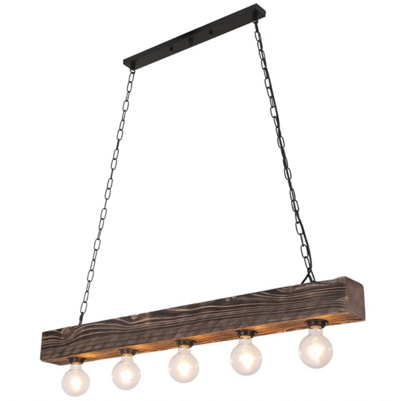Retro Színű Fa Rusztikus Csillár Led E27 Izzó Függőlámpa 39" Hosszúságú Konyhai Rúd