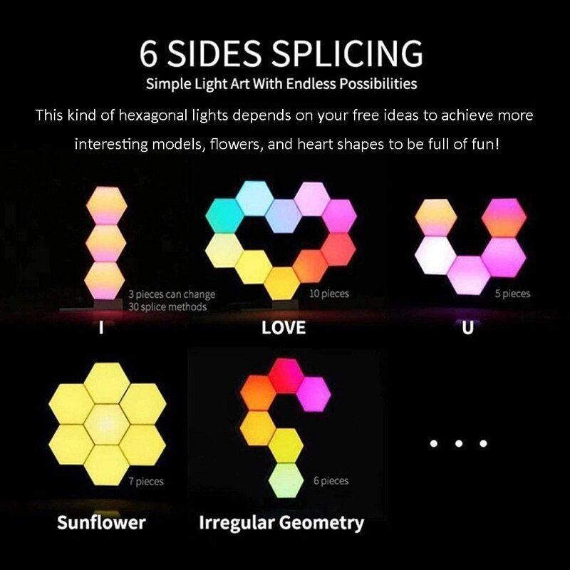 Rgb Led Kvantumlámpa Hatszögű Fényérintkező Érzékelő Rgbw Led Méhsejt Fény Színes Éjszakai Usb Távirányítóval