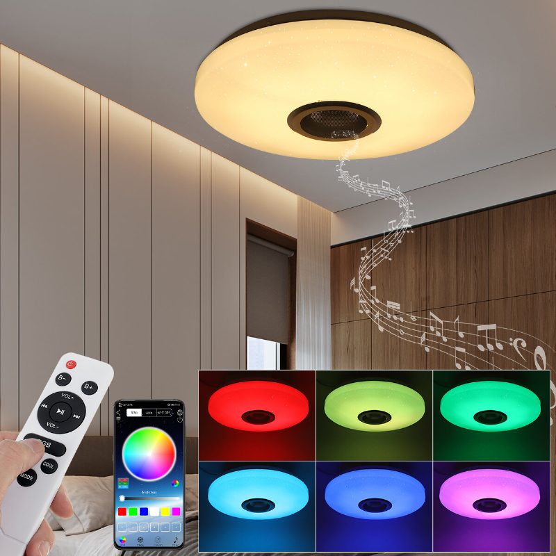 Rgbw Led Mennyezeti Fény Zene Hangszóró Lámpa Bluetooth App + Távirányítós Hálószoba Intelligens