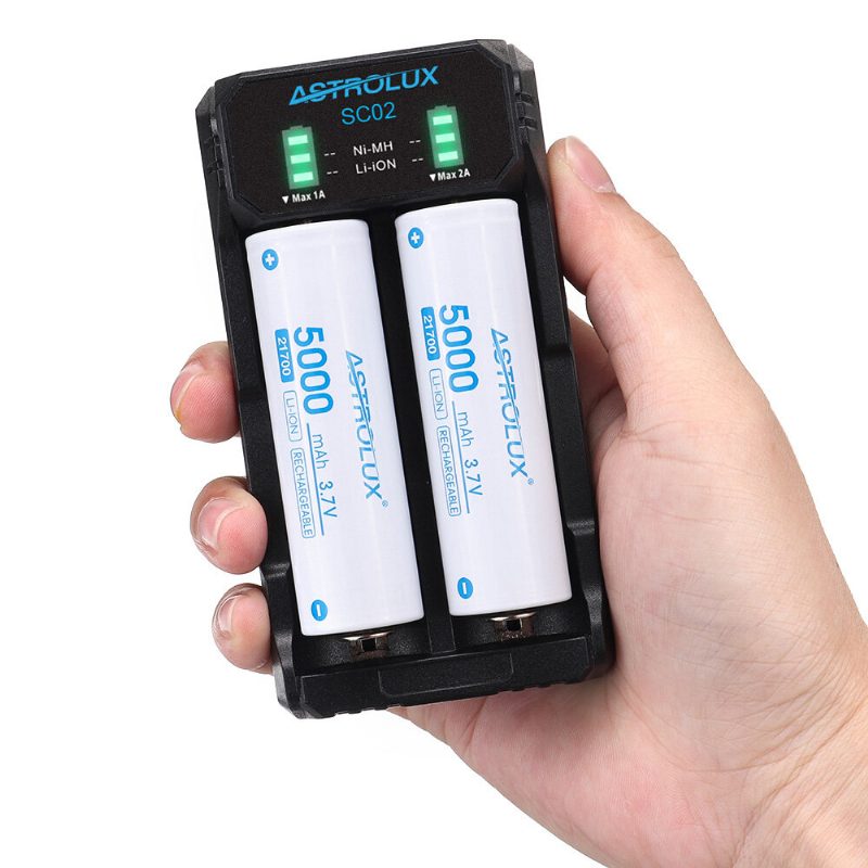Sc02 Type-c Qc 3.0 Gyorstöltő Usb-akkumulátortöltő Kettős Nyílású Li-ion/imr/inr/icr Ni-mh Ni-cd 21700 18650 26650 Elemlámpa Elemhez