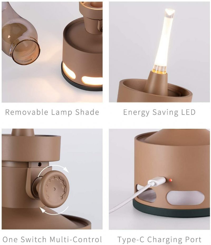 Tubicen Old Days T140004 Khaki 2 Lámpás Akkus Led Olajlámpa Éjjeliszekrény Újratölthető Petróleum Lámpa Légáramlás- És Gravitációs Szabályozással