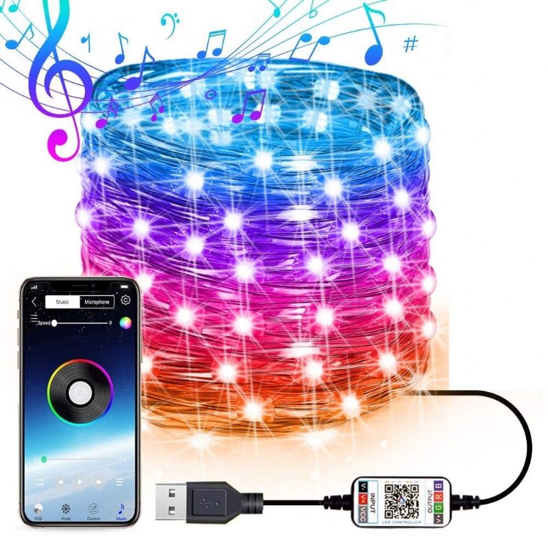 Usb Fairy Lights Led Füzérfények Zene Szinkronizálás Bluetooth App Telefon Beltéri Kültéri Csillogó Lámpák 32.8ft Függő Függönyfüzér Színváltó Csillagos