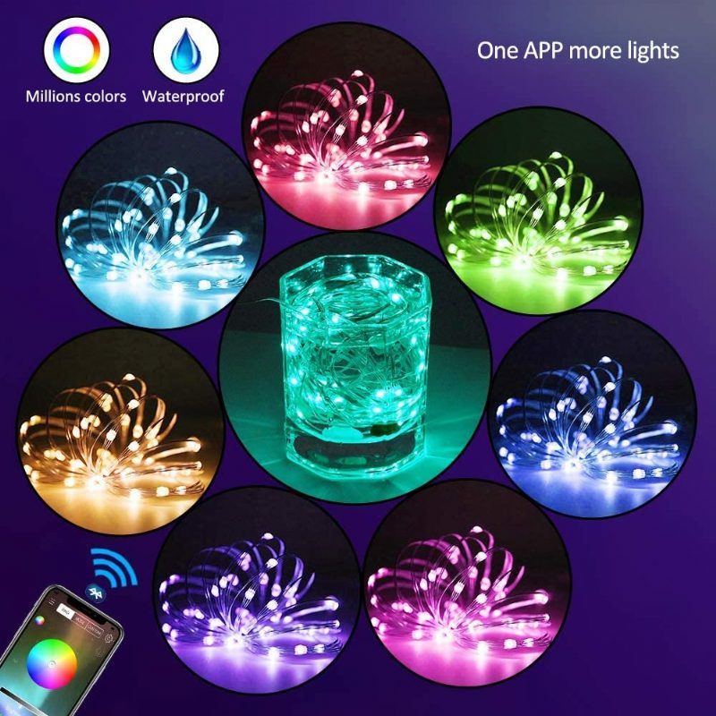 Usb Fairy Lights Led Füzérfények Zene Szinkronizálás Bluetooth App Telefon Beltéri Kültéri Csillogó Lámpák 32.8ft Függő Függönyfüzér Színváltó Csillagos