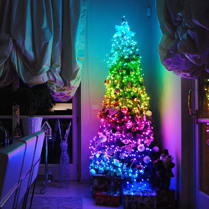 Usb Fairy Lights Led Füzérfények Zene Szinkronizálás Bluetooth App Telefon Beltéri Kültéri Csillogó Lámpák 32.8ft Függő Függönyfüzér Színváltó Csillagos