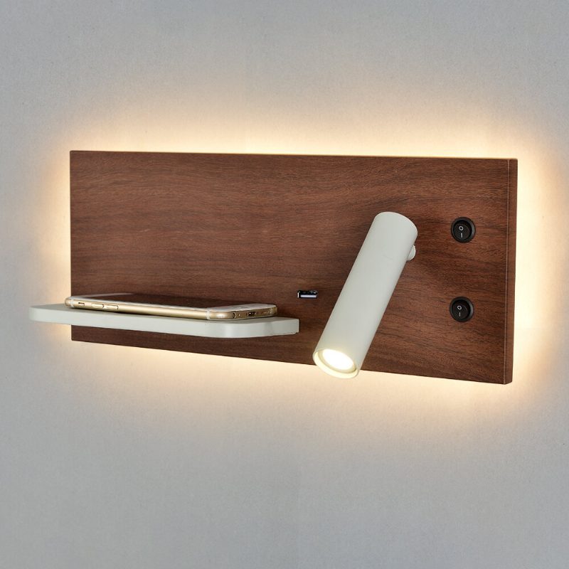 Zerouno Fali Lámpa Hálószobai Led-es Telefon Vezeték Nélküli Töltő Polc Ágy Melletti Fejtámla Olvasás Modern Loft Szoba Usb Lámpatest Fa Ágy