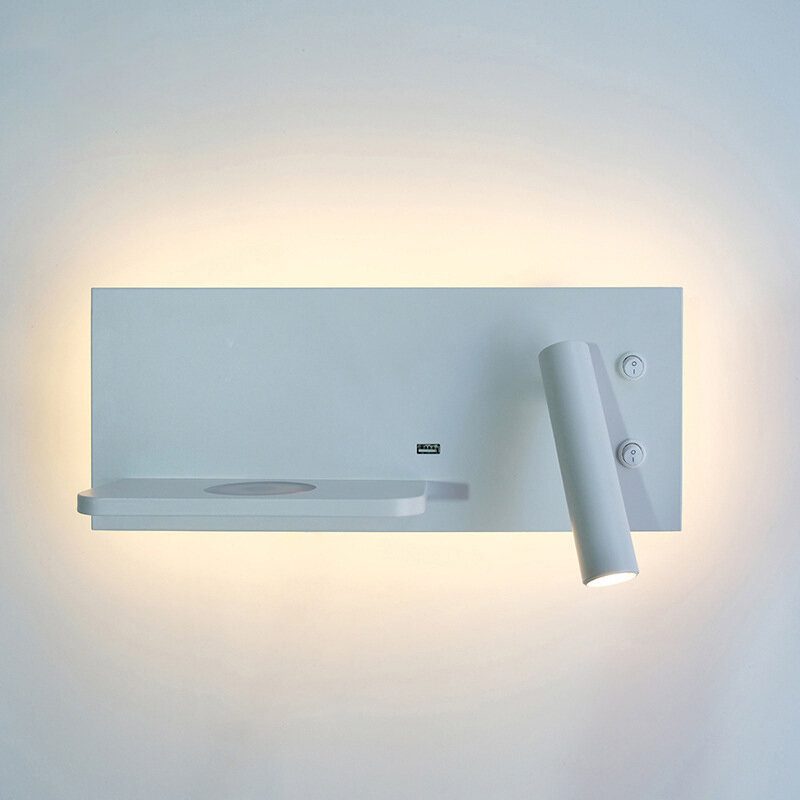 Zerouno Fali Lámpa Hálószobai Led-es Telefon Vezeték Nélküli Töltő Polc Ágy Melletti Fejtámla Olvasás Modern Loft Szoba Usb Lámpatest Fa Ágy