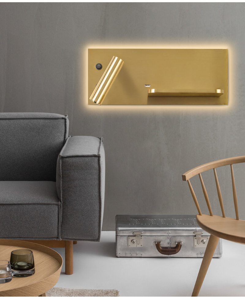 Zerouno Fali Lámpa Hálószobai Led-es Telefon Vezeték Nélküli Töltő Polc Ágy Melletti Fejtámla Olvasás Modern Loft Szoba Usb Lámpatest Fa Ágy