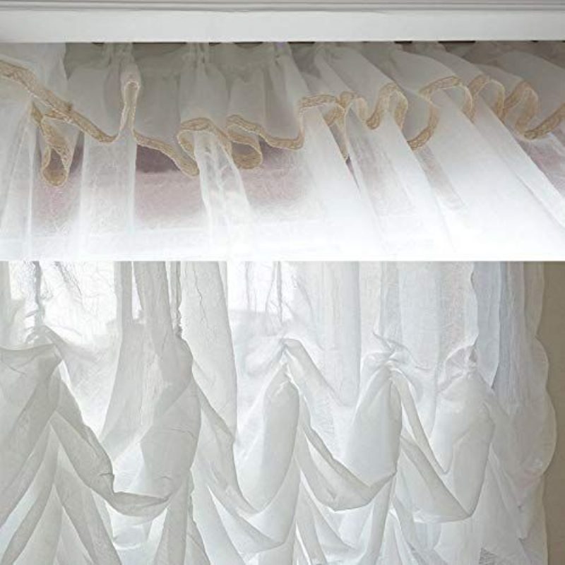 Farmhouse Fehér Csipke Áttetsző Függöny Shabby Elegant Elegáns Állítható Felköthető Ernyők