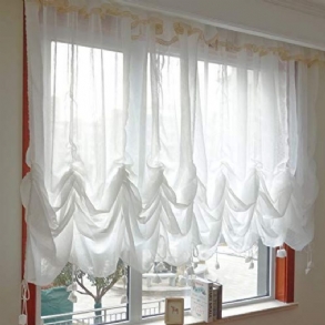 Farmhouse Fehér Csipke Áttetsző Függöny Shabby Elegant Elegáns Állítható Felköthető Ernyők