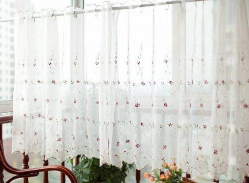 Rózsa Virágos Árnyalat Cafe Curtain White Áttetsző Konyhai Függönyök Európai Vidéki Divatos Ablakfüggöny Otthonra Egy Darab