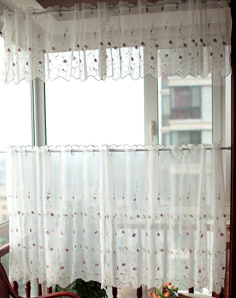Rózsa Virágos Árnyalat Cafe Curtain White Áttetsző Konyhai Függönyök Európai Vidéki Divatos Ablakfüggöny Otthonra Egy Darab